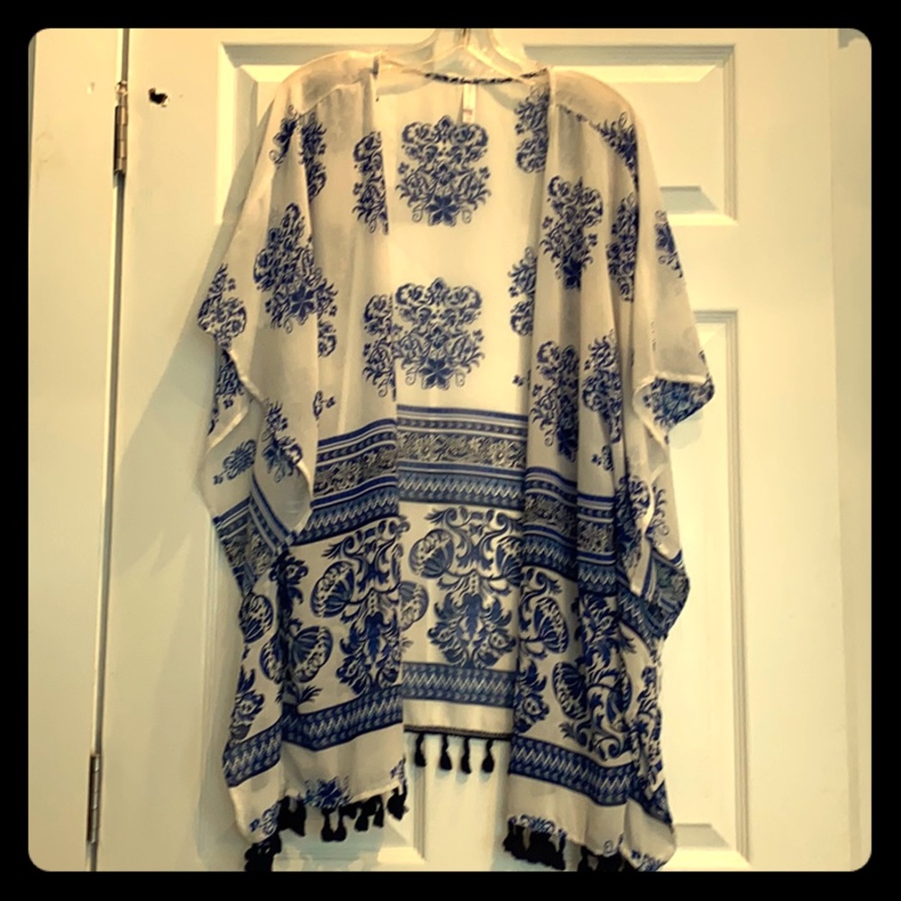 Blue and white chiffon shawl